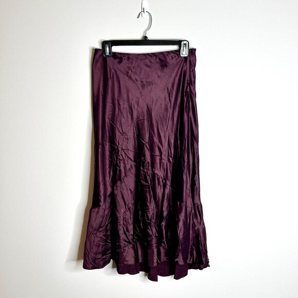 Lauren Ralph Lauren Dark Purple 100% Silk Vamp Witchy Hi Low Pencil Skirt Sz 6P - Picture 1 of 4